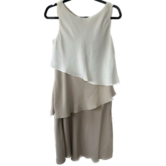 S.L. Fashion Asymmetric Flounce Tiered Ruffle Neutral Color Block Sheath Dress 8 - Picture 1 of 5